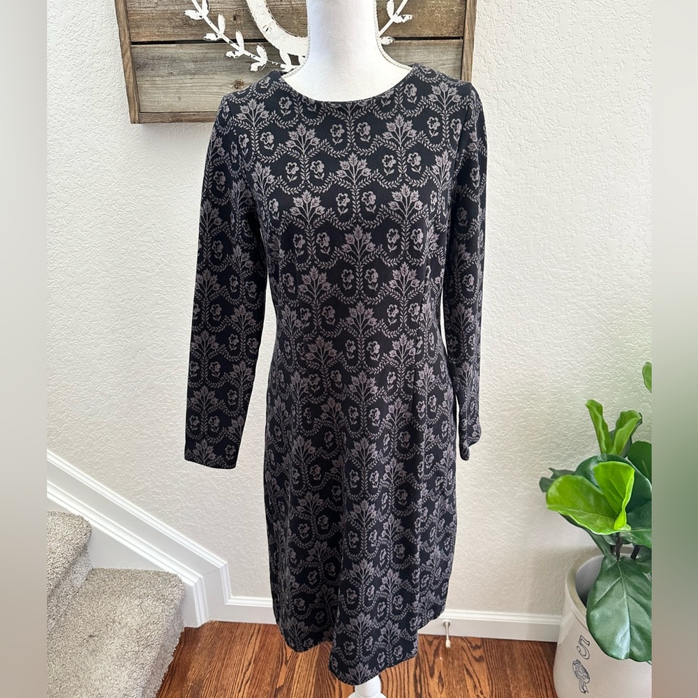 Boden Guinevere Jacquard gray long sleeve patterned cotton blend shift dress 10L
